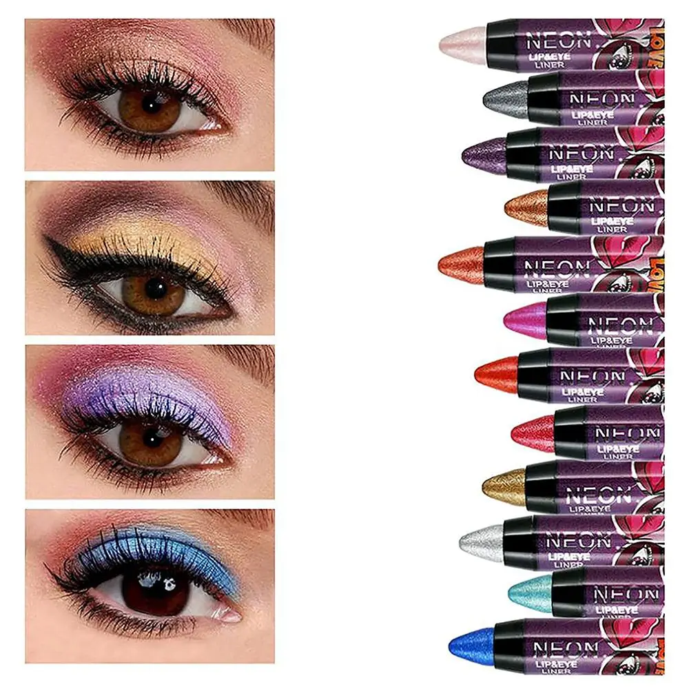 Makeup Shimmer Colored Gradient Eyeshadow Stick Pencil 2 In 1 Waterproof Lip Pen