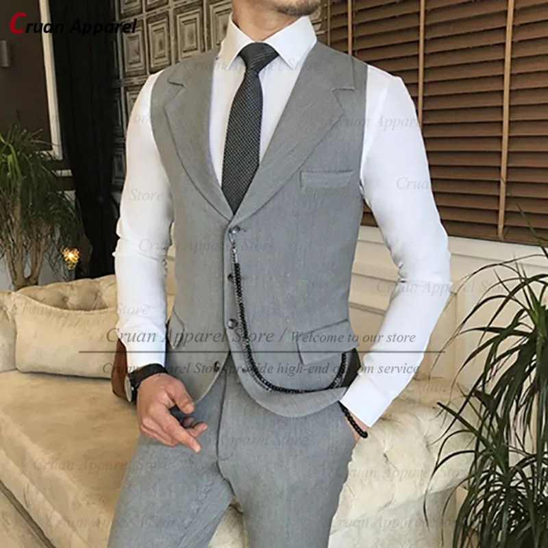 

2022 Fashion Grey Wedding Men Vests Suit Waistcoat Formal Sleeveless Jacket Tailor-made Slim Peak Lapel Groom Best man Tuxedo