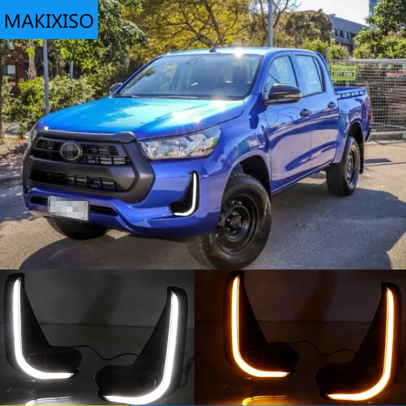 

Car LED DRL Daytime Running Lights Daylight Fog Lamp Decoration Turn Signal for Toyota Hilux Revo 2020 2021