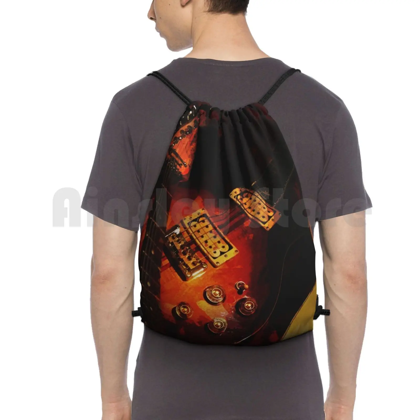 

Guitar Group Backpack Drawstring Bags Gym Bag Waterproof Guitar Music Types Electric And Roll