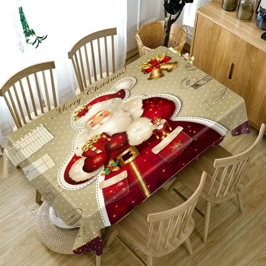 Home Christmas Decoration Tablecloth Red Santa Claus Pattern Polyester Square Rectangle Party Christmas Tablecloth Table Cover