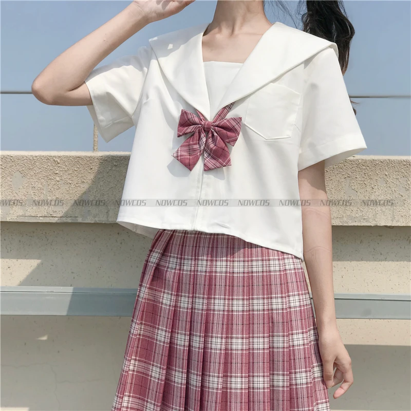 [Plum Soda] nuove gonne a pieghe scozzesi rosse a vita alta estive a maniche lunghe/corte le donne vestono JK School Uniform Student Girls Clothes