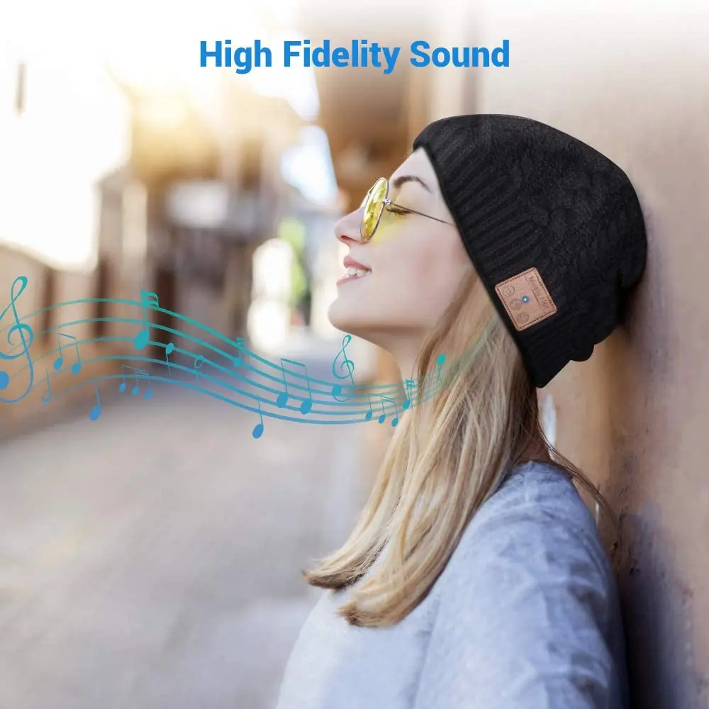 Gorro con Bluetooth 5,0 inalámbrico para hombre y mujer, gorro de invierno, altavoces estéreo HD desmontables integrados