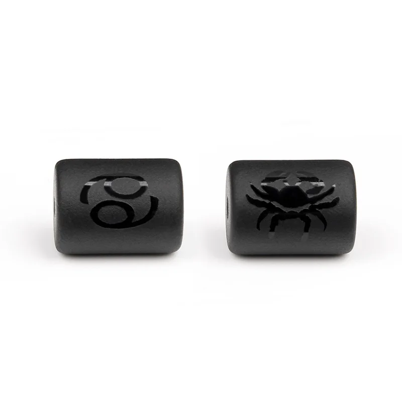 12 Zodiac Beads Charms Matte Black Onyx Constellation Beads Cylinder Pendant For DIY Making Jewelry Findings Bracelets Neckalces