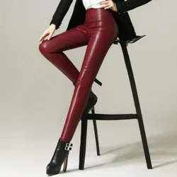 2021 New Design Large Leggings High Waist Single Layer Imitation Leather Pants Women Multicolor Elastic Legging M L 5XL Red Blue