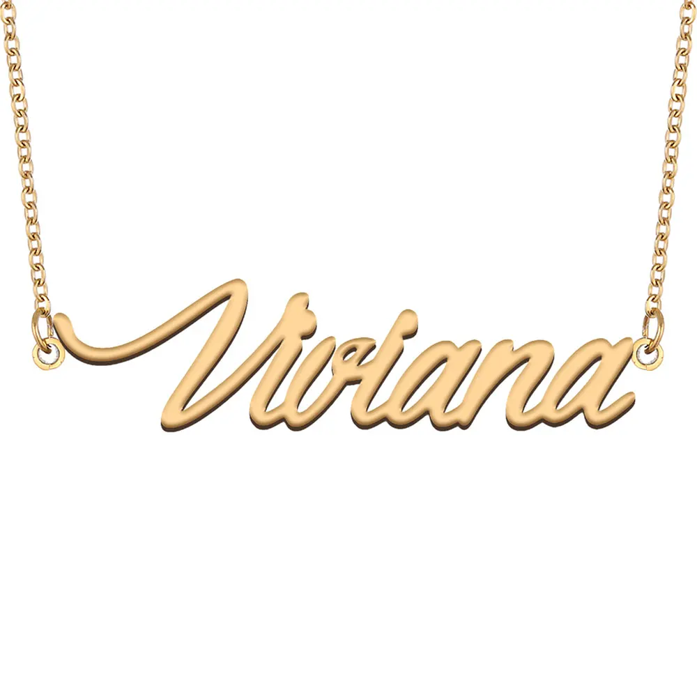 Viviana Name Necklace Personalized Women Stainless Steel Jewelry Gold Plated Nameplate Pendant Femme Mother Girlfriend Gift