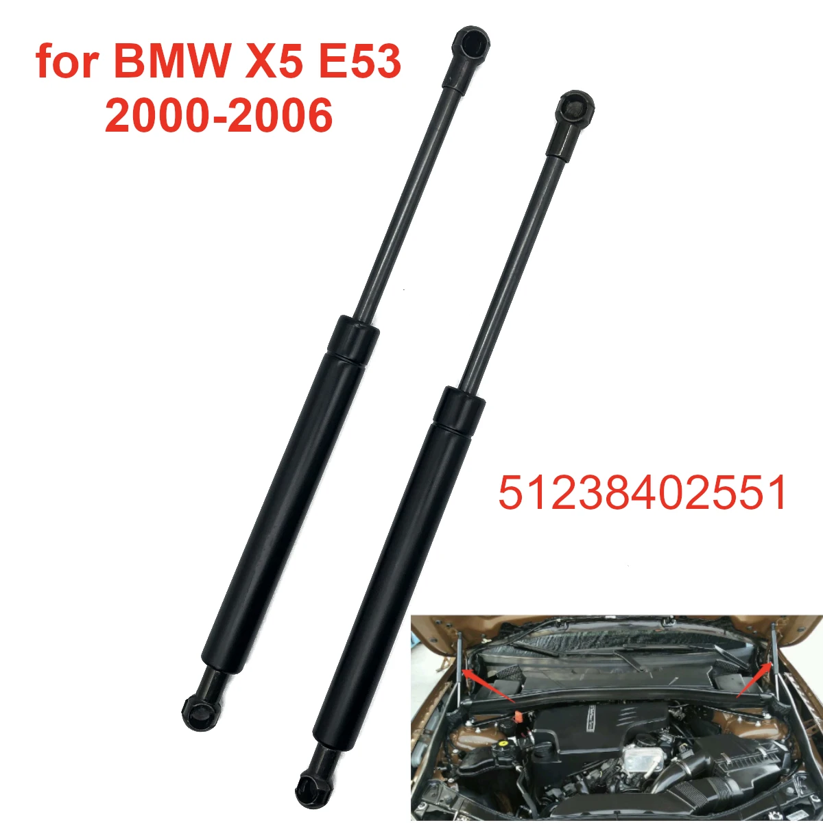 Front Bonnet Hood Gas Strut Damper Shock Lift Support Bar 51238402551 for BMW X5 E53 1999 2000 2001 2002 2003 2004 2005 2006