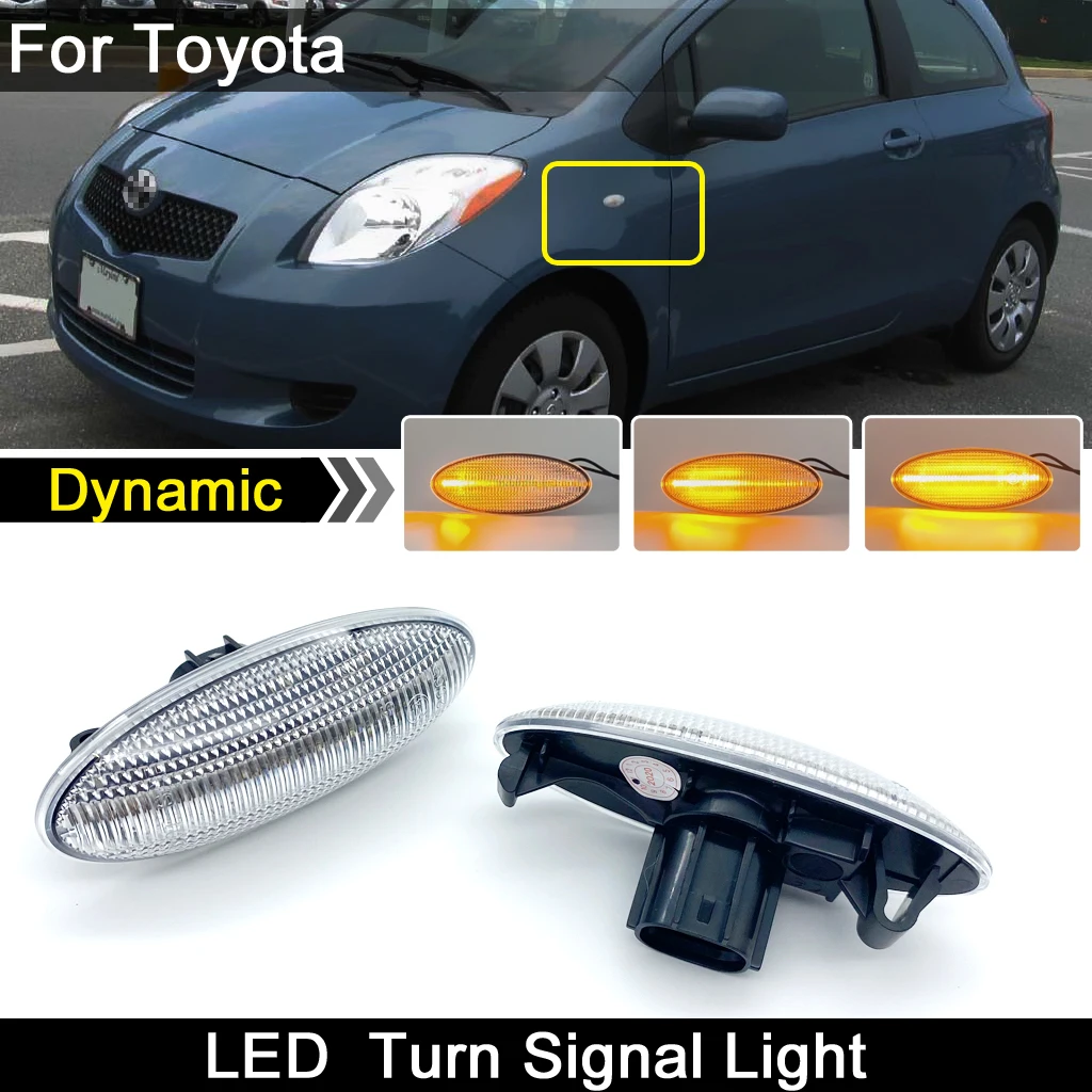 2Pcs For Toyota Yaris Vitz RAV4 Corolla Verso Clear Lens Car Front LED Side Marker Light Dynamic Amber Turn Signal Lamp