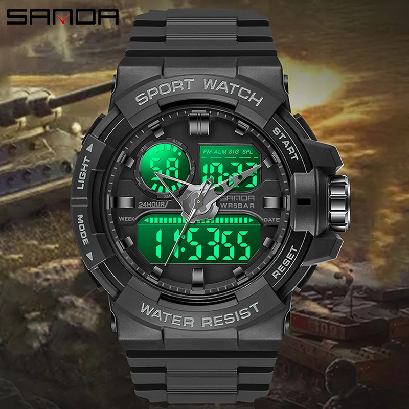 SANDA Waterproof Sports Watch Men\'s Clock LED Digital Quartz Watch Top Brand Luxury Men G style Luminous Watch Relogio Masculino