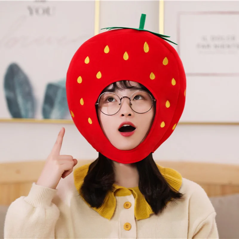 Ins Cute Fashion Simple Strawberry Headgear Girl Heart Funny Skin-friendly Comfortable Fruit Hat Annual Party Performance Props