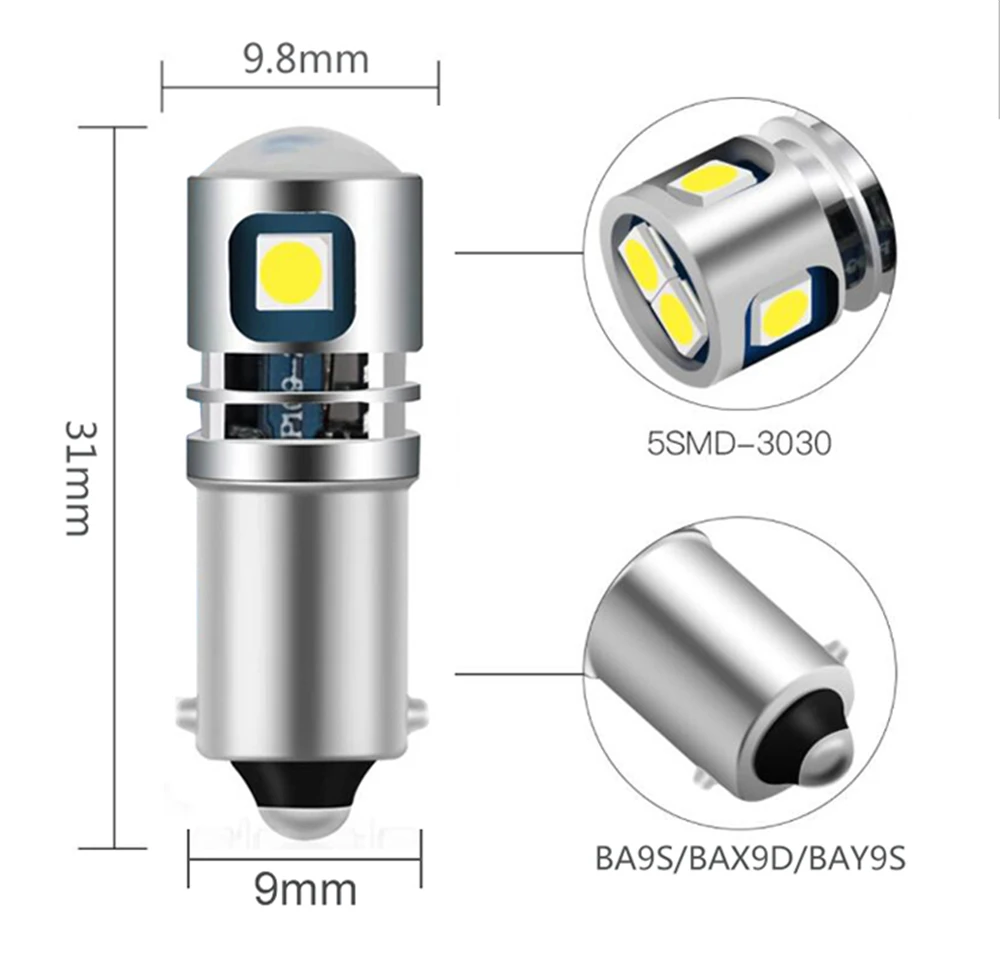 2Pcs BA9S T4W Led Lamp 12V 24V BAX9S H6W H5W BAY9S H21W Auto Mistachterlicht Auto reverse Parking Lights Interieur Koepel Lampen Wit