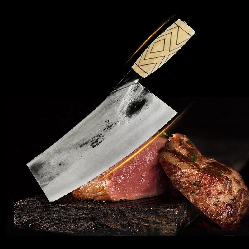 

8" Chef Butcher Knife Chinese Handmade Forged High-carbon Clad Steel Meat Cleaver Filleting Slicing Kitchen Knife Wood Handle