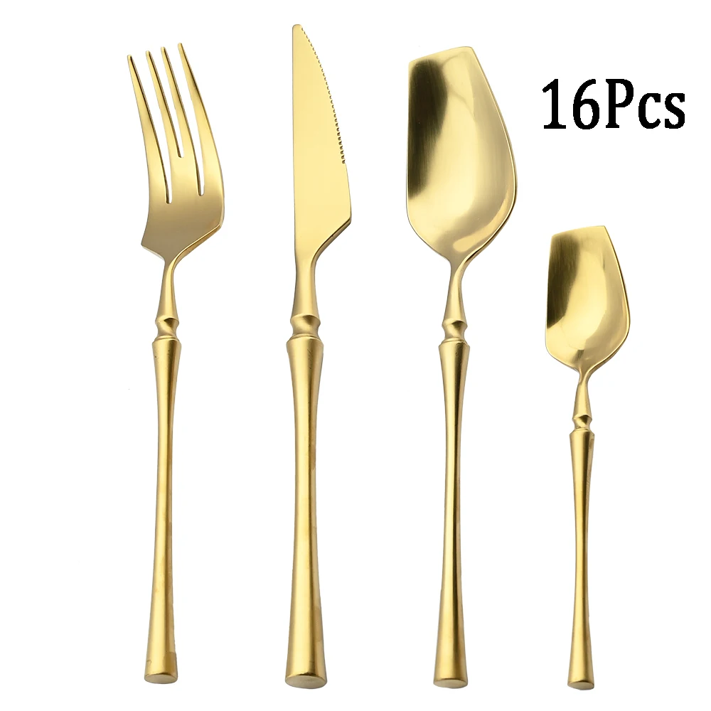 

16Pcs Cutlery Set Matte Glod Tableware Set 18/10 Stainless Steel Dinnerware Set Luxury Fork Spoon Knife Dinner Silverware Set