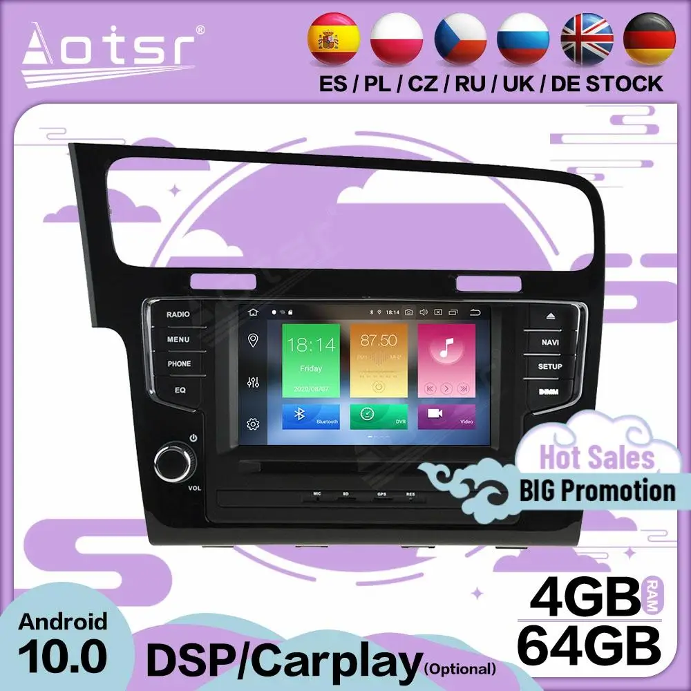 64GB Carplay Multimedia Stereo Android Player For VW GOLF 7 2013 2014 2015 2016 2017 2018 GPS BT Audio Radio Receiver Head Unit