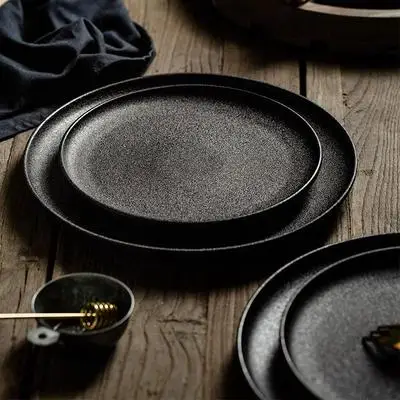 Steak Dinner Plate Western Food Plate Ceramic Square Plate Household Black Creative Japanese Western Breakfast Disc Beef Cutlery