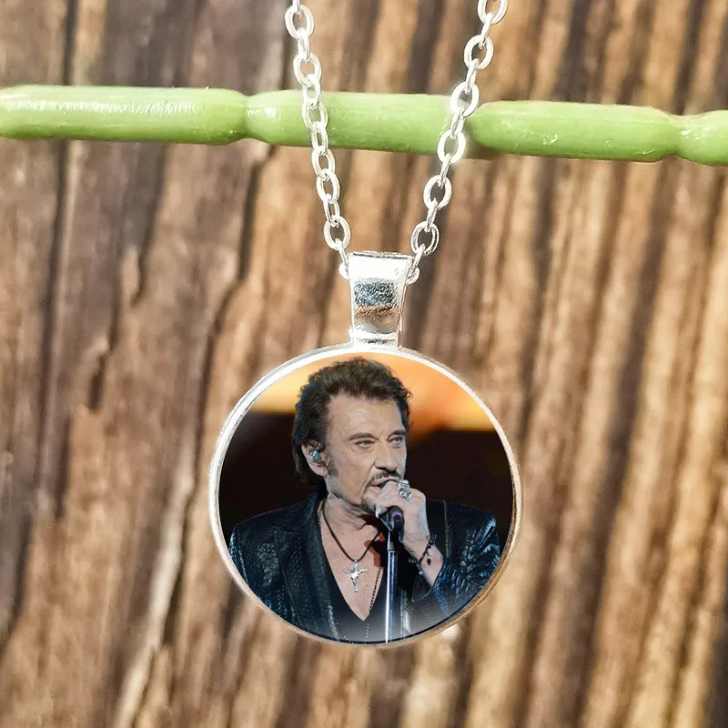 Rock Star Johnny Hallyday Necklace for Men Women Glass Cabochon Pendant Chain Necklaces Jewelry