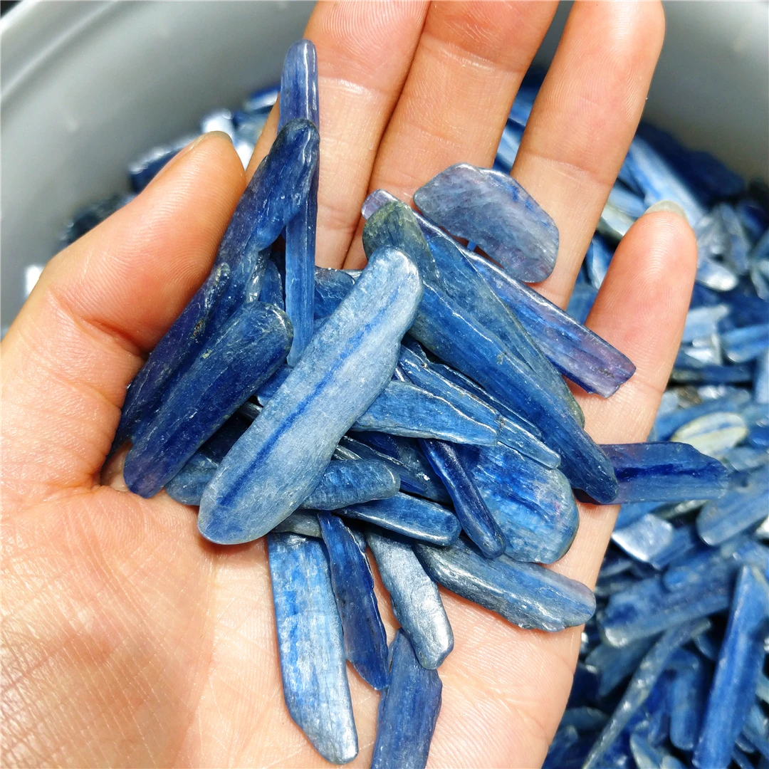 Natural Gemstone Blue Kyanite Crystals Flat Bar Slice Cyanite Mineral Quartz Tumbled Gravels Healing Stones Garden Tank Decor