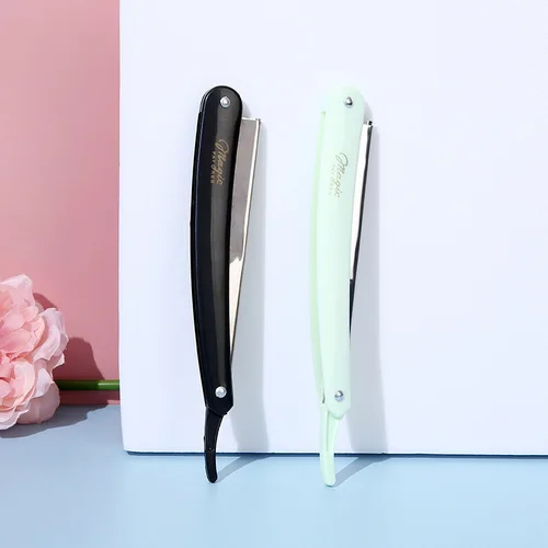 Imagen 2 del producto Máquina de afeitar profesional, afeitadora Manual con borde recto de acero inoxidable, afilada, plegable, con cuchilla, 2 colores