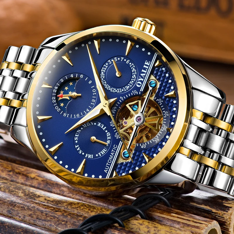 Fully automatic mechanical watch men\'s waterproof night light steel large dial fashionable hollow watch