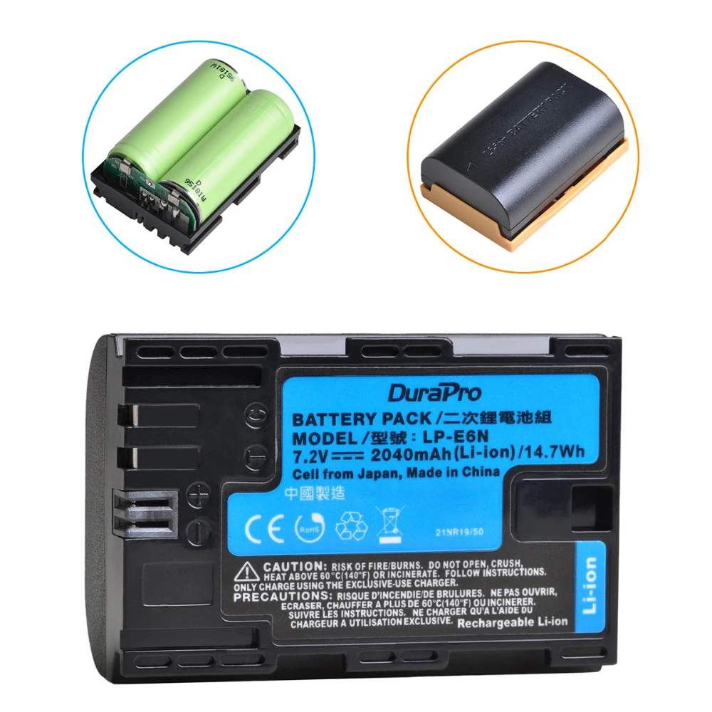 DuraPro 2040mAH LP-E6 LP-E6N Bateria LPE6 Battery Made with Japan Cells for Canon  EOS 5DS 5D Mark II III 6D 7D 60D 60Da 70D 80D