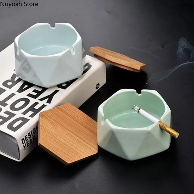 Nordic Ceramic Ashtray Creative Home Living Room Storage Box Office with Cover Anti Fly Ash Ashtray Home Decoration Accessories