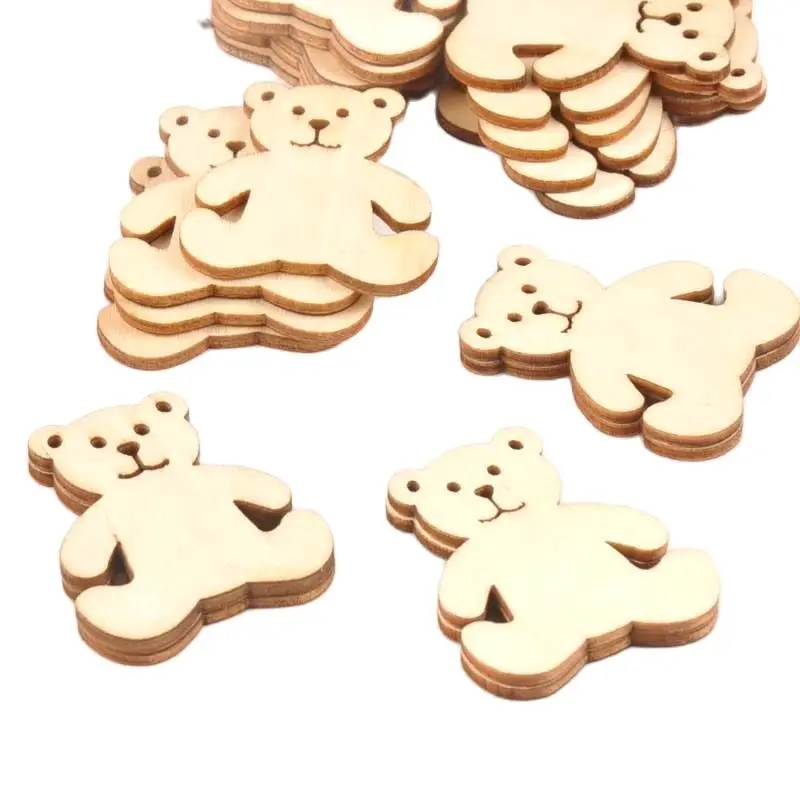 10pcs 41x48mm Bear Pattern Wood DIY Crafts Scrapbook DIY For Home Decor Natural Wooden Ornaments Accessories Embellishment m1757