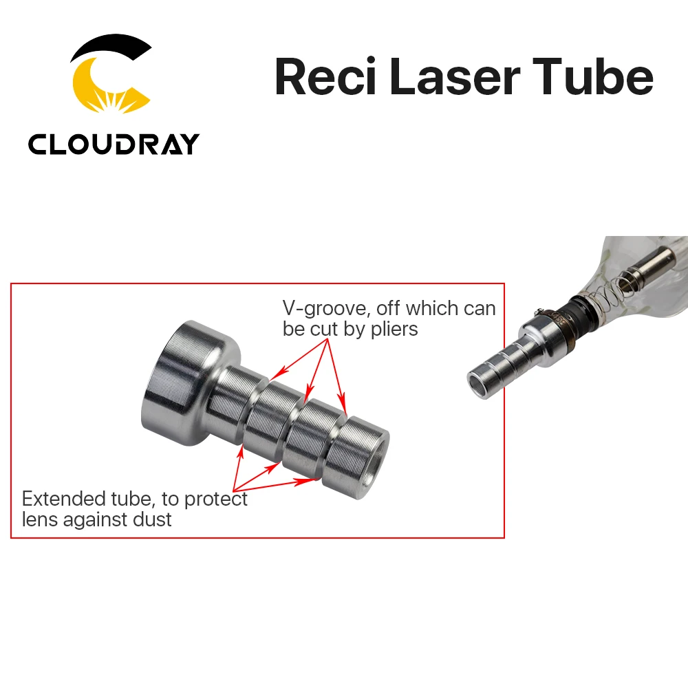 Cloudray Reci-Tube laser CO2 W6/T6 130-160W, boîte d\'emballage en bois, diamètre Station d\'accueil pour machine de découpe et gravure laser CO2, Z6,