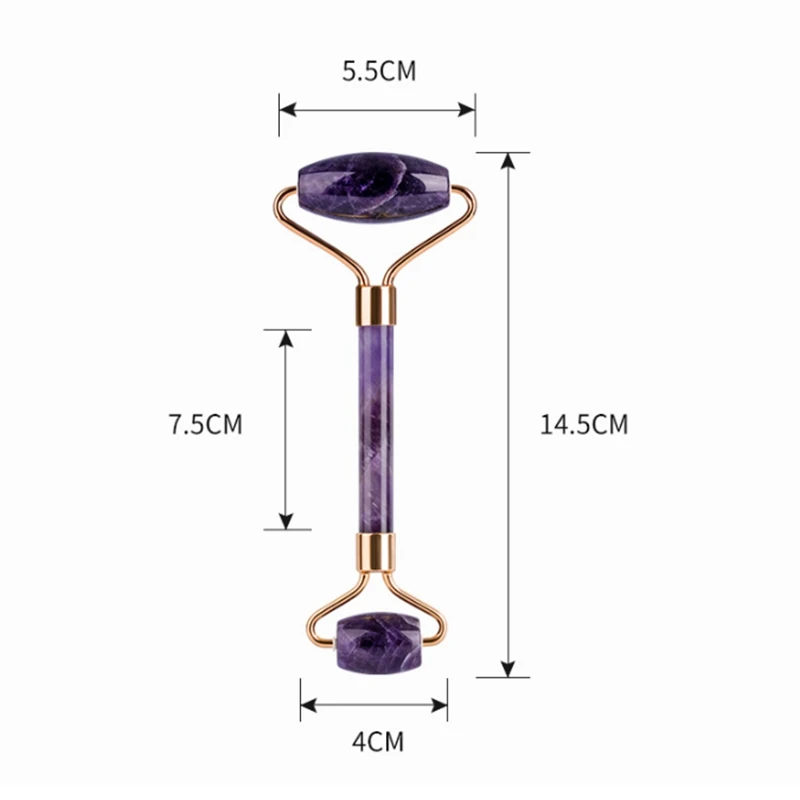 

Natural Amethyst crystal Wafer Head massager For Face stick purple quartz stone Roller Anti Cellulite massage with retail box