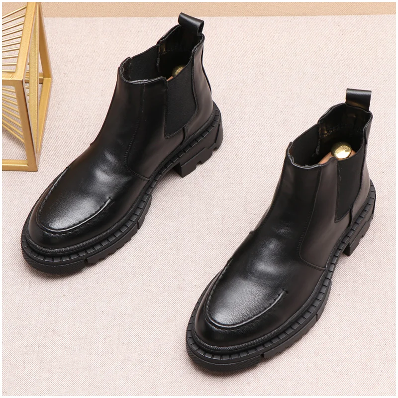 British style men luxury fashion chelsea boots original leather platform shoes high top cowboy boot trend handsome ankle botas