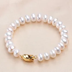 Dainashi 2026 New Arrival 8-9mm Bread Bead Freshwater Pearl Bracelets With 925 Sterling Silver Clasp For Women,White Pink Purple