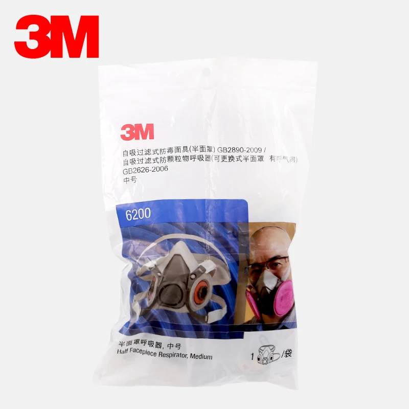 3M 6200+6002 Half Facepiece Reusable Respirator Respiratory Protection NIOSH Standard Gas Cartridges Acid Gas Mask F0000