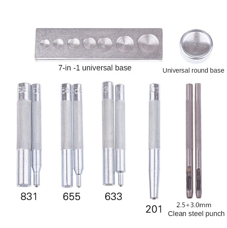 11 piece set of quadruple buckle mounting tool 633/655/831/201 Rivet base quadruple buckle base punch