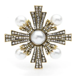 Wuli&baby Palace Vintage Pearl Cross Brooch Pins For Winter