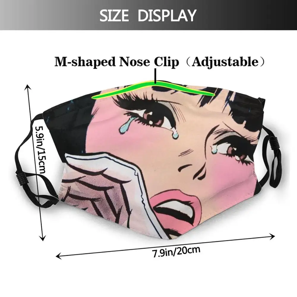 Romance Sad Crying Girl Pop Art Vintage Comic Romance Anime #3 Retro 1950S Print Washable Filter Anti Dust Mouth Mask Kawaii