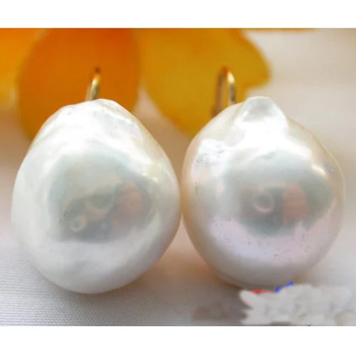 New Arrival Favorite Pearl Earring 16mm Baroque White Keshi Reborn Freshwater Pearl Fine Jewelry 14k Gold Hook Earring For Lady