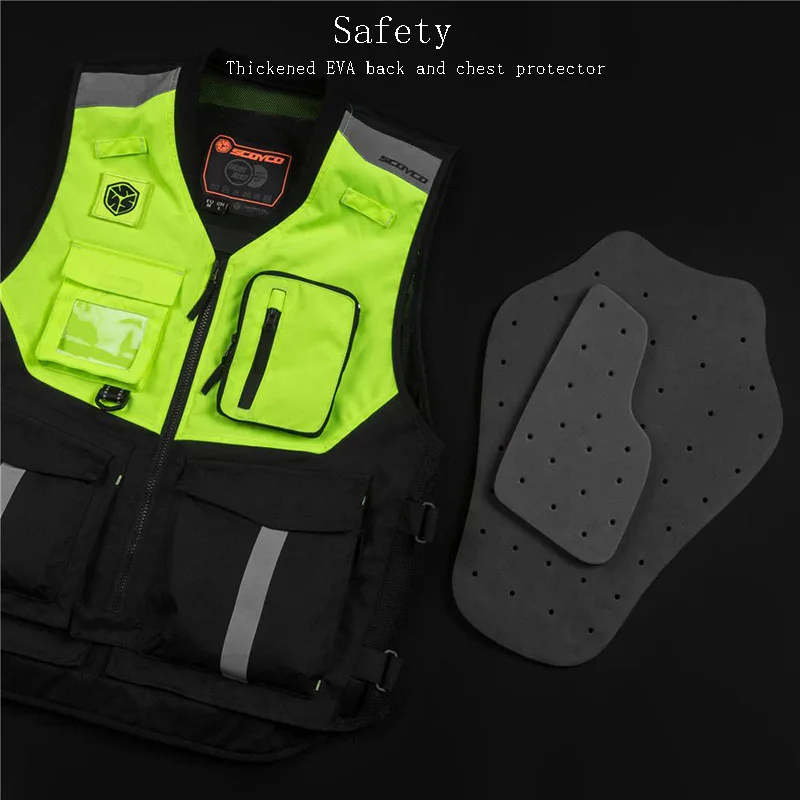 Four Season SCOYCO cross-country Motorcycle riding reflective vest safety 600D Oxford motorbike jacket chest Protective gear