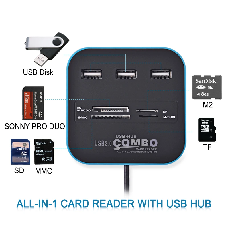 Erilles-HUB USB todo en uno, lector de tarjetas Micro SD de alta velocidad, 3 puertos, conector adaptador para tableta, PC, ordenador portátil