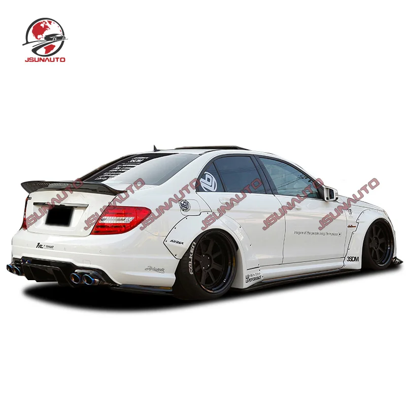 For BENZ-W204 C63 C180 C200 C250 C300 C350 4 Door LB Style Wide Body Kit Front Bumper Side Fender Rear Diffuser Spoiler