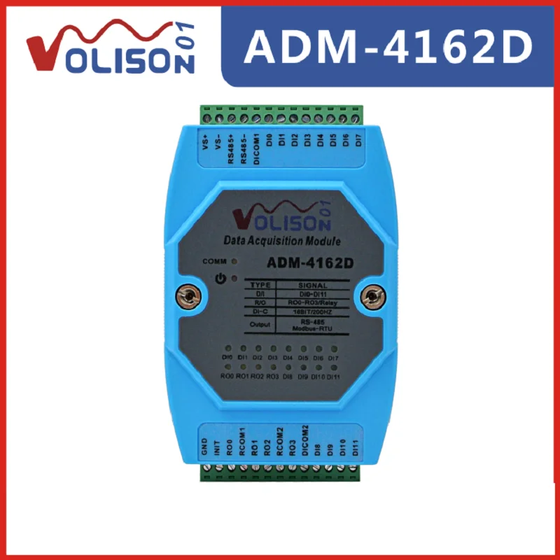

ADM-4162D 12 channels of switch data acquisition, di / do, 4 channels of relay output control module MODBUS RS485 communication