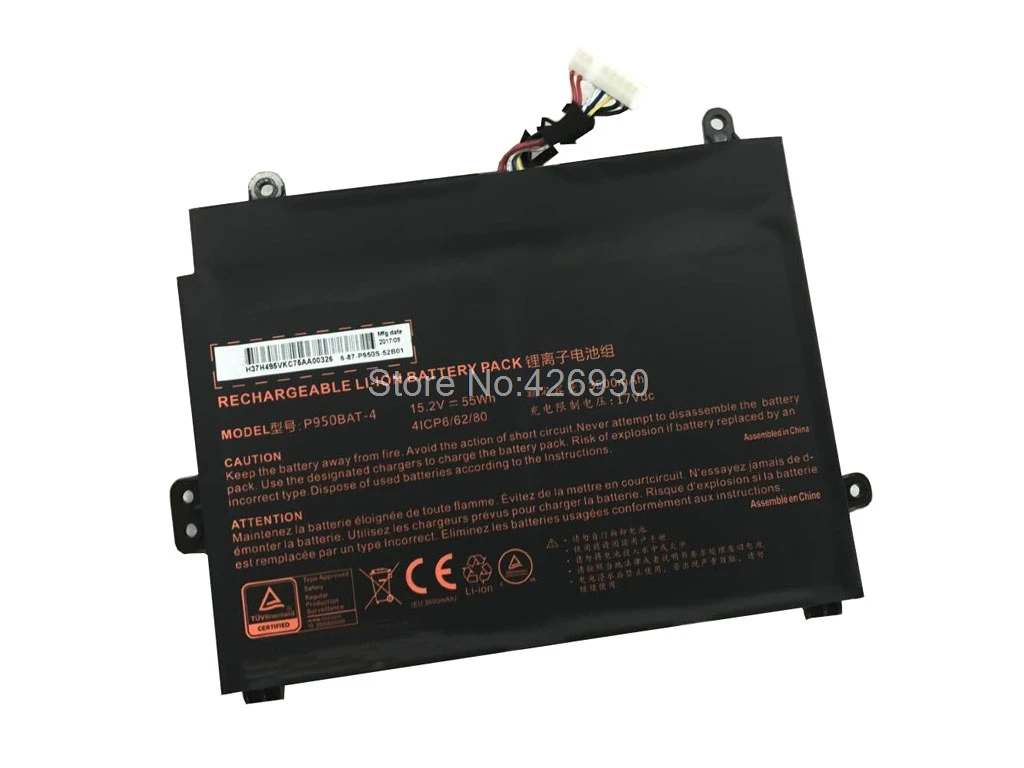 

Laptop Battery For CLEVO P950 Series P950BAT-4 6-87-P950S-51E00 P957HR 15.2V 3500mAh 55wh