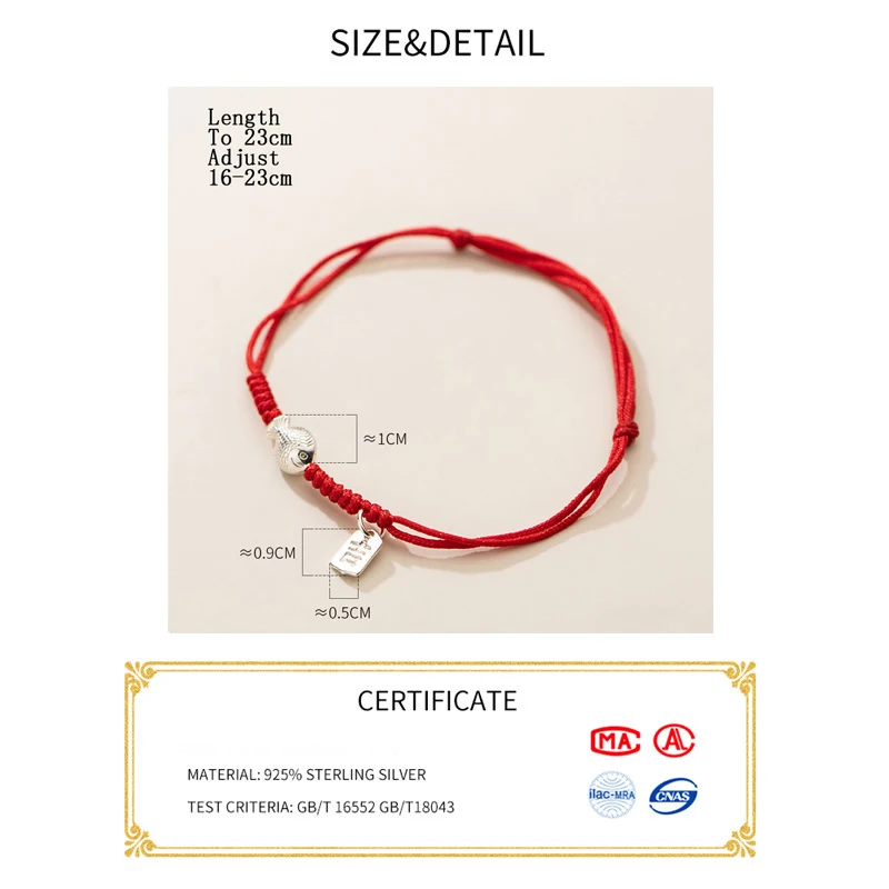 La Monada 925 Silver Fish Red Rope Bracelets Red Thread Line String Jewelry Bracelets For Women Lucky Adjustable Blessing