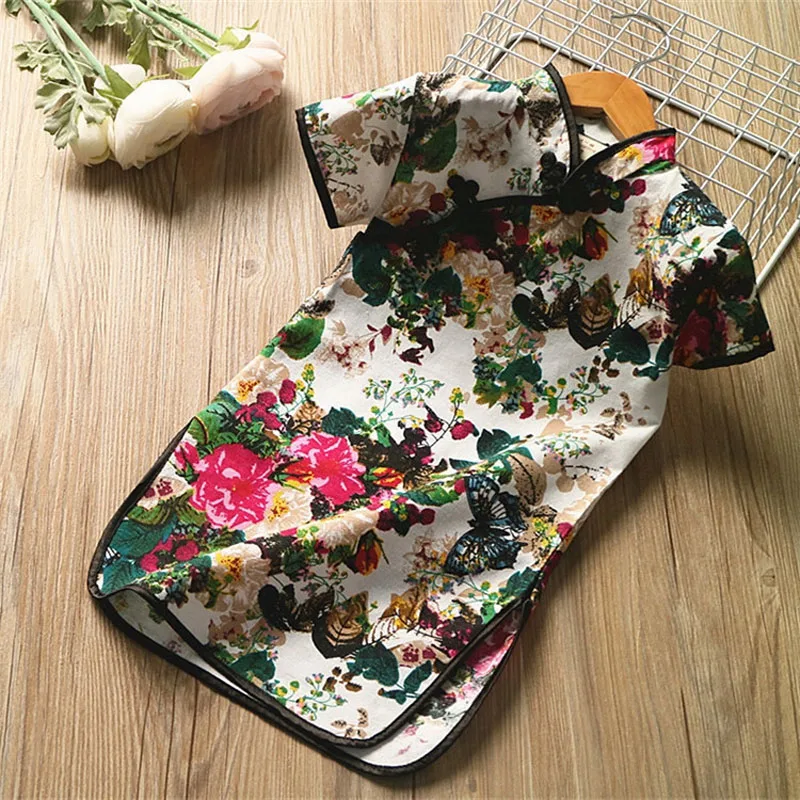 2021 new baby girl princess summer dress Chinese style disc buckle cheongsam girl dress