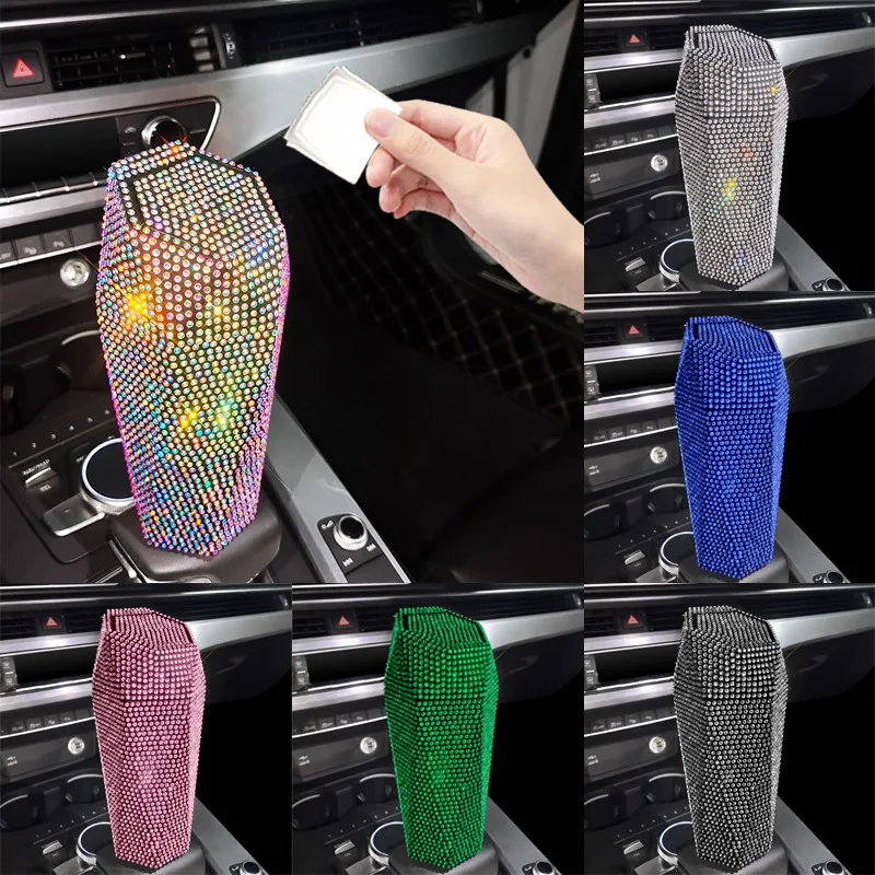 Car Diamond Trash Can Practical Storage Box Rhinestone Trash Bin Organizer Garbage Holder Trash Paper Dustbin Car Supplie