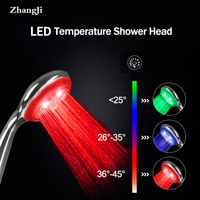 Zhangji New LED Temperature Controlled Shower Head  Super Large Panel with 3 Color Changes 5 Chrome Plating High Quality