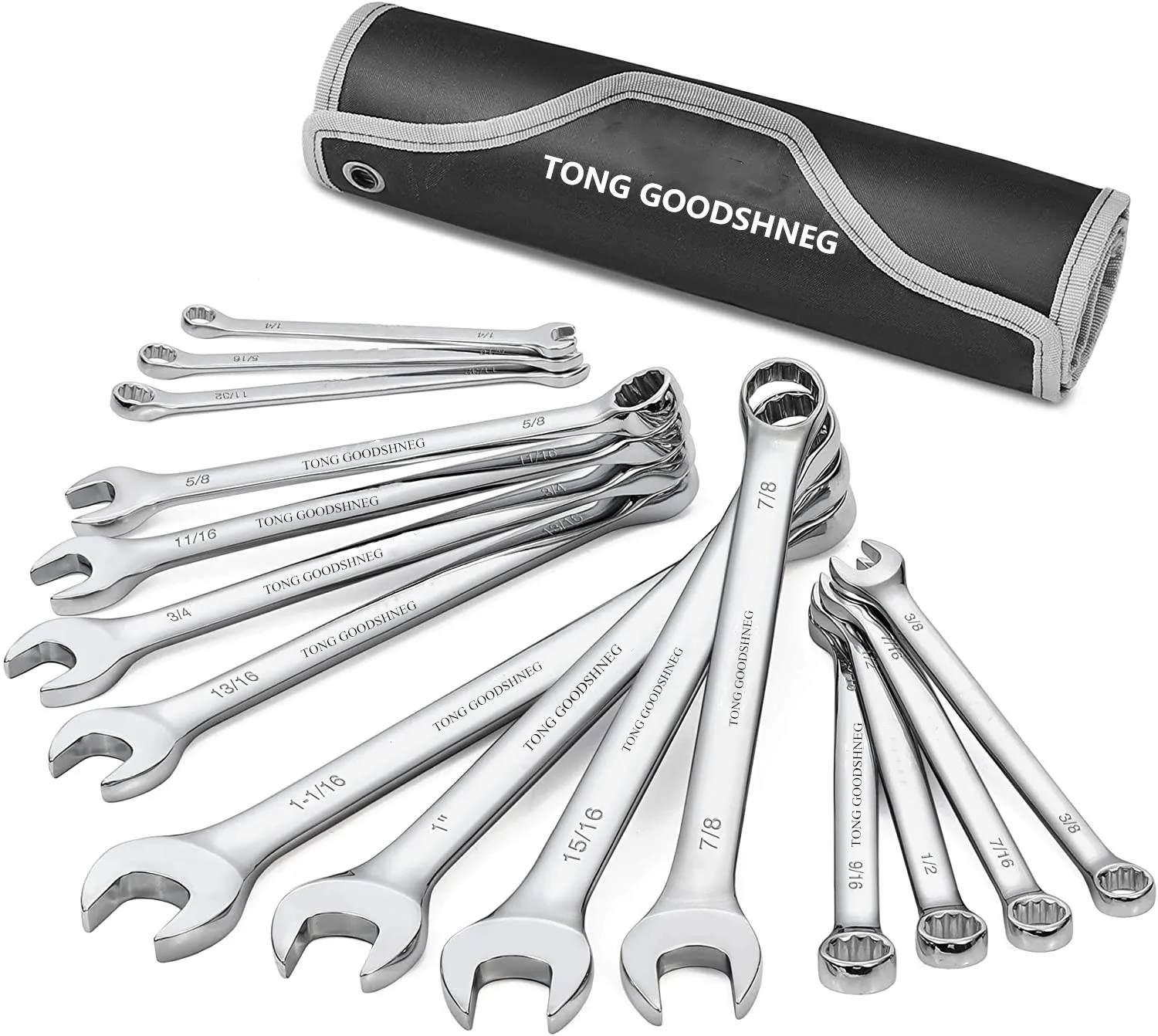 

Combination Wrench Set,15PCS Inch,1/4'' to 1-1/16'',12-Point,Chrome Vanadium Steel,Home Car Repair Hand Tools with Rolling Pouch