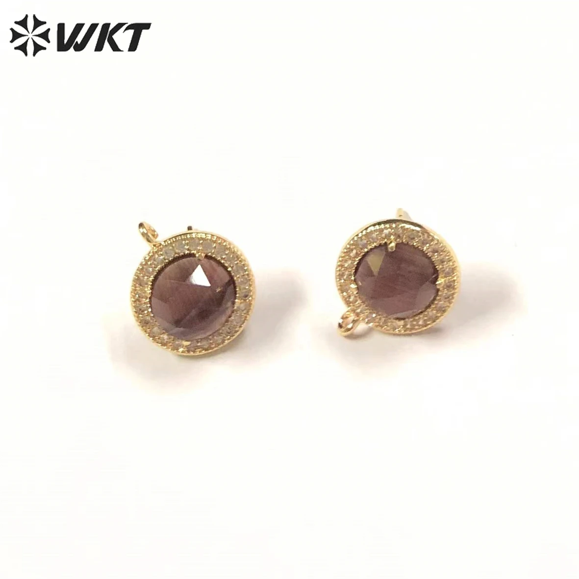 WT-ME083 Newest Hot Trendy Circular Micropave Zircon Wraps Colorful Cat Eye Stone Earrings For Girl Fashion Jewelry Finding