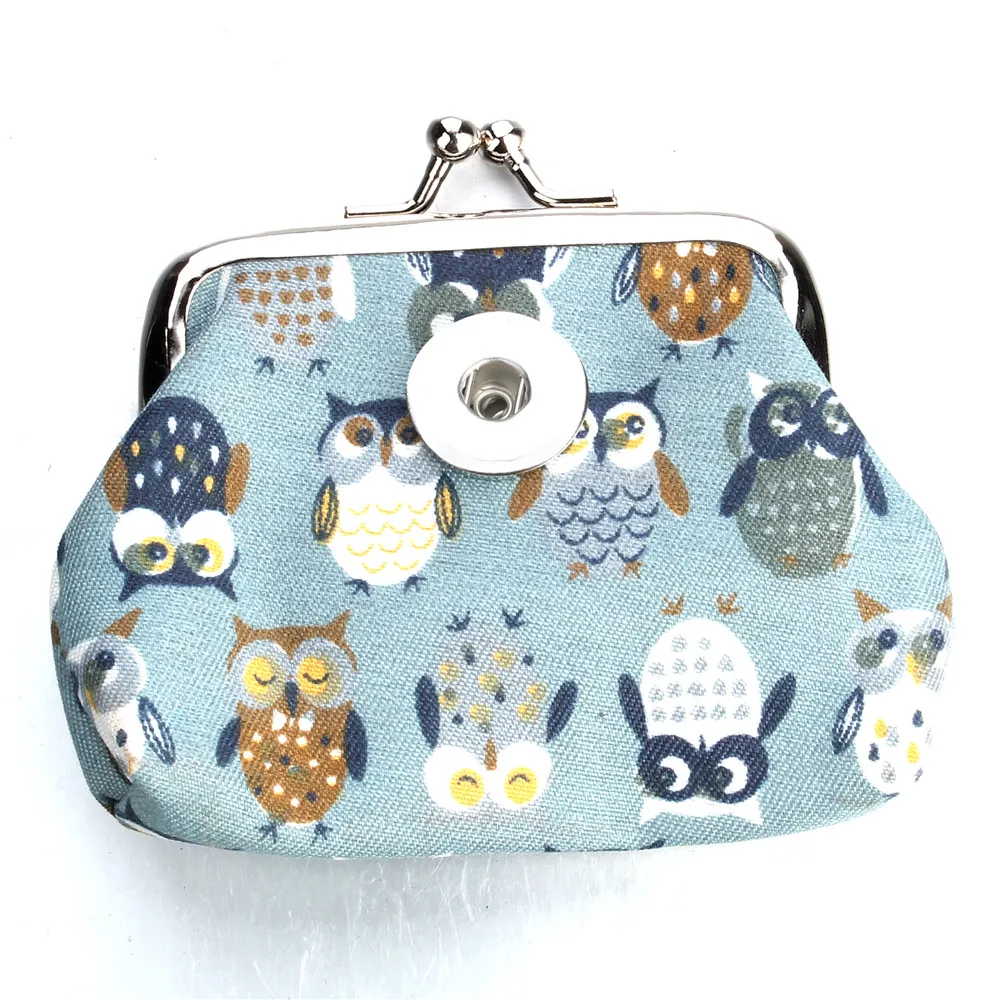 New Snap Jewelry PU Leather 18MM Snap Button Owl Coin Purses Small Wallets Pouch Kids Girl Women\'s Money Bags ZN069