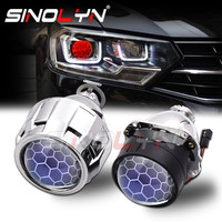 Sinolyn 2.5 Inch Bi Xenon Projector Lenses For H7 H4 Headlights Blue Coating Honeycomb Devil Eyes Car Headlamp Car Accessories