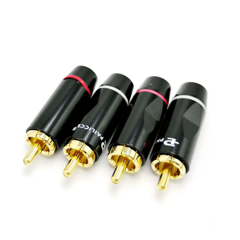 Chapeamento de ouro de Cobre plug Cabo conector RCA De Áudio E Vídeo Conector De Fios para 6 milímetros 4 pçs/lote