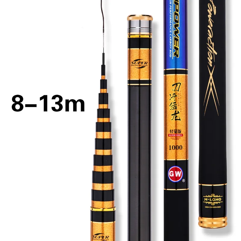 8/9/10/11/12/13m Power Hand Rod 60T Carbon Fiber Telescpic Fishing Rod long section Taiwan Fishing Pesca  Fishing Tackle